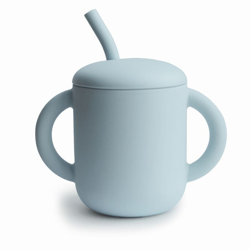 Mushie Training Straw Cup - Siliconen Drinkbeker met rietje - Powder Blue