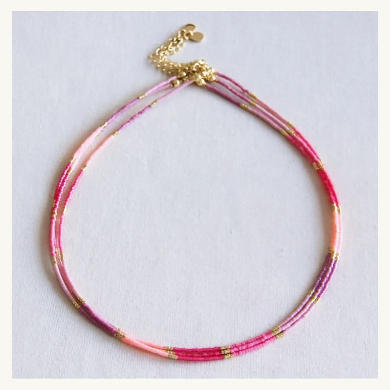 Bazou - Miyuki Kralenketting roze mix - Stainless steel