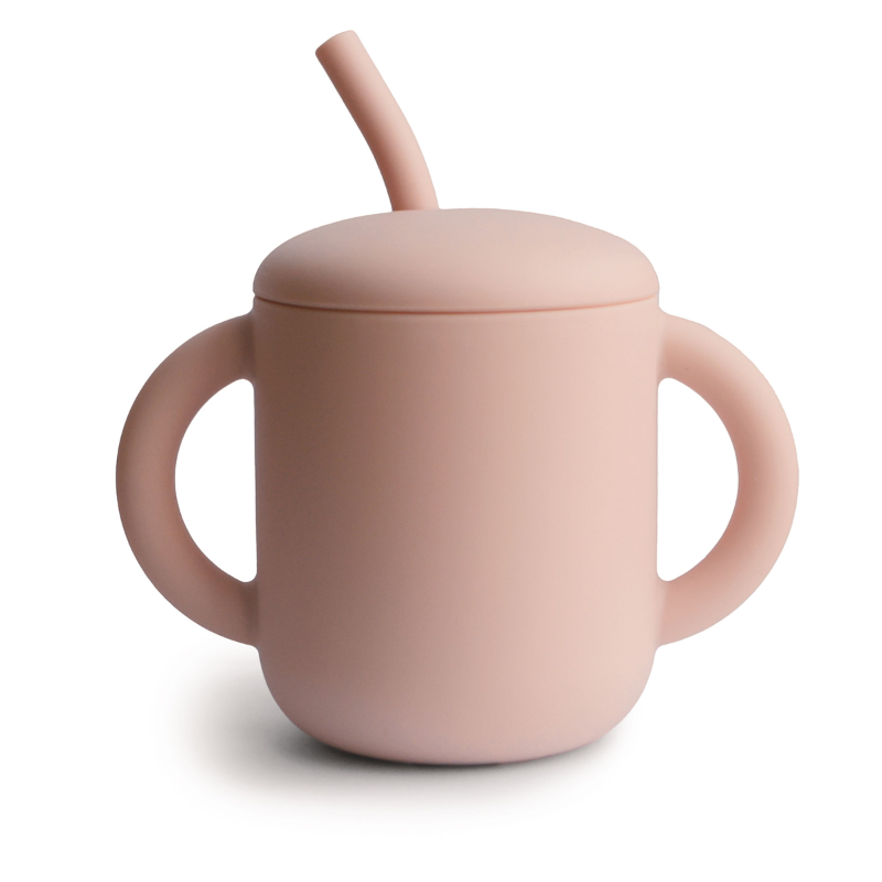 Mushie Training Straw Cup - Siliconen Drinkbeker met rietje - Blush